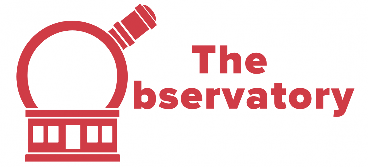 Logo for The Observatory where the O is part of a space observatory building that includes a telescope