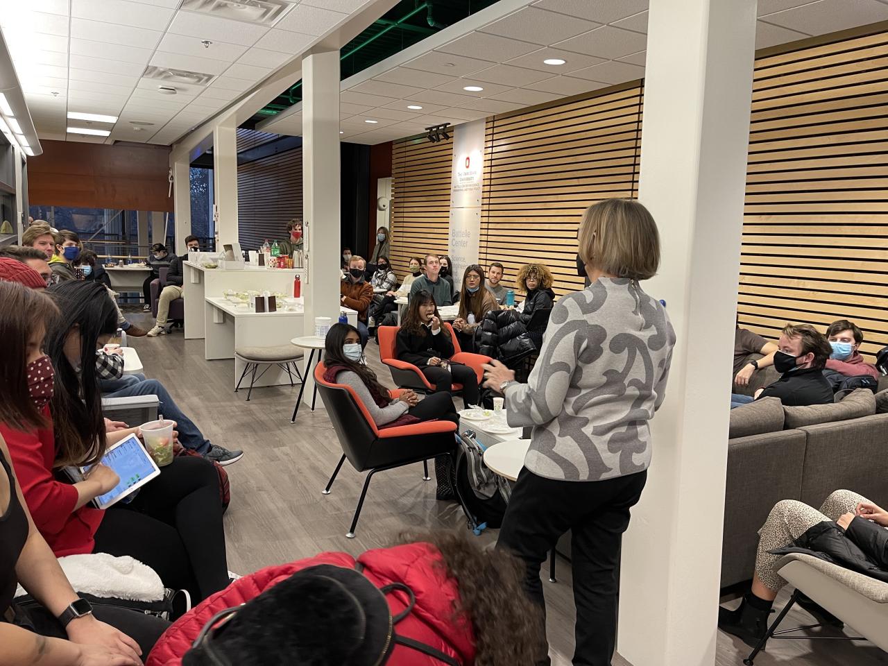Full view of students and guest Kathy Sullivan