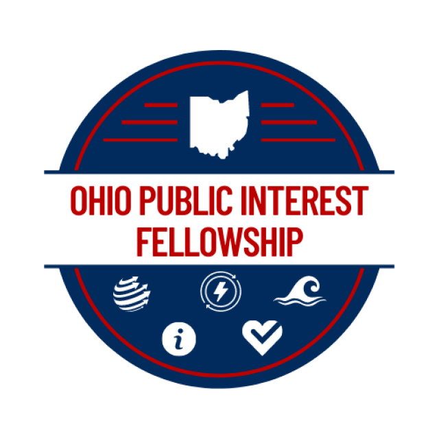 A dark blue, circular logo for the Ohio Public Interest Fellowship