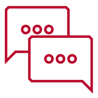 Scarlet line icon of two speech bubbles