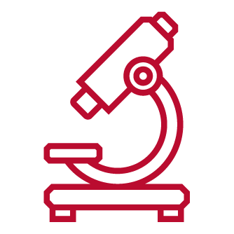 Scarlet line icon of a microscope