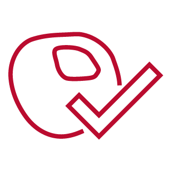 Scarlet line icon of a buckeye with a check mark