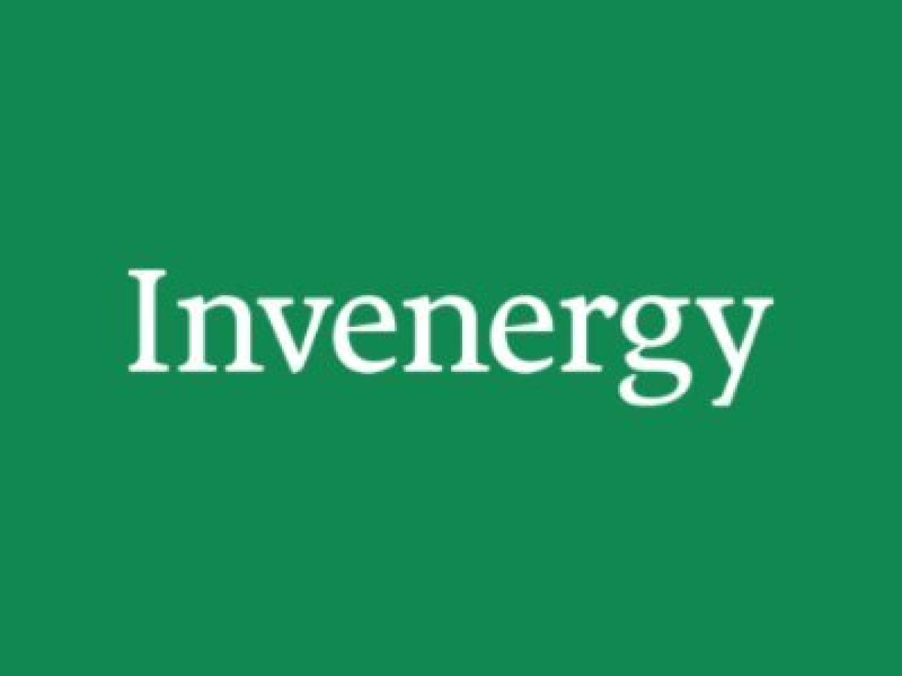 Logo for Invenergy with white letters on a green background