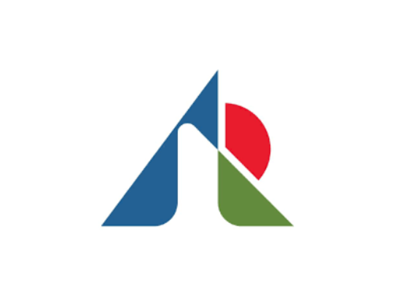 A triangle logo made up of a blue, green and red.