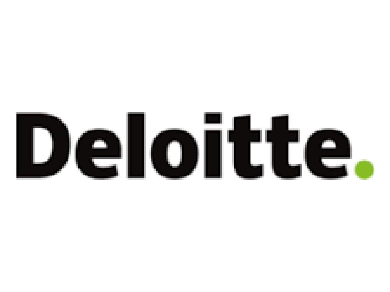 Deloitte spelled out in black lettering with a light green period at the end.