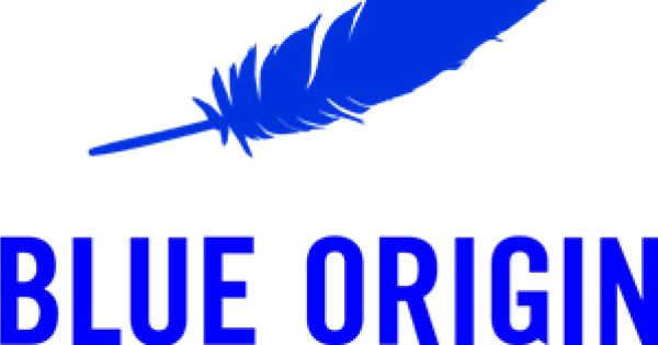 A blue feather over the words "Blue Origin"