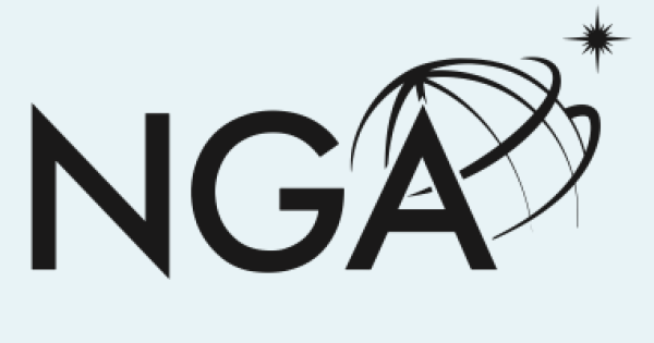 A light blue background with dark blue letters "NGA" and a small globe and star.