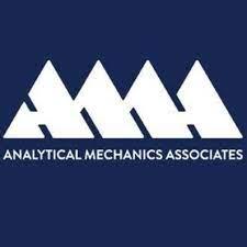 Logo for Analytical Mechanics Associates, four overlapping white triangles against a blue background