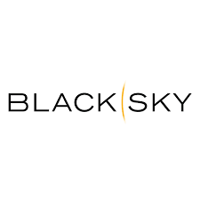 Logo for BlackSky, The words "Black Sky" with a yellow semi circle line between them.