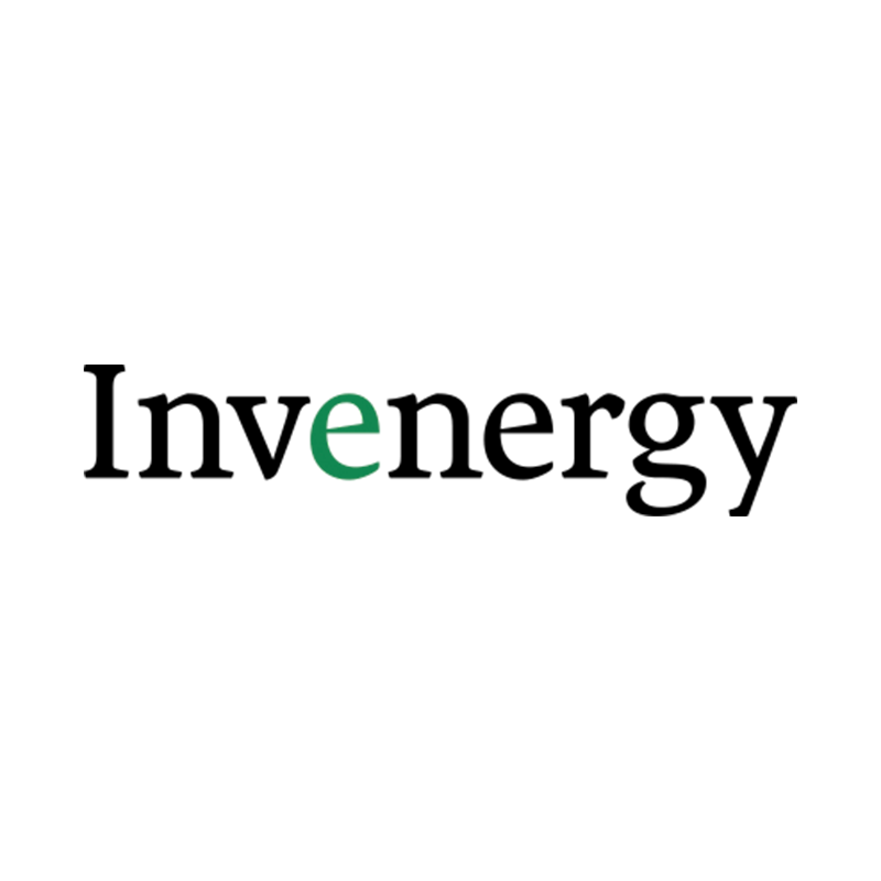 Logo for Invenergy. The word "Invenergy" in black type except the first e is green