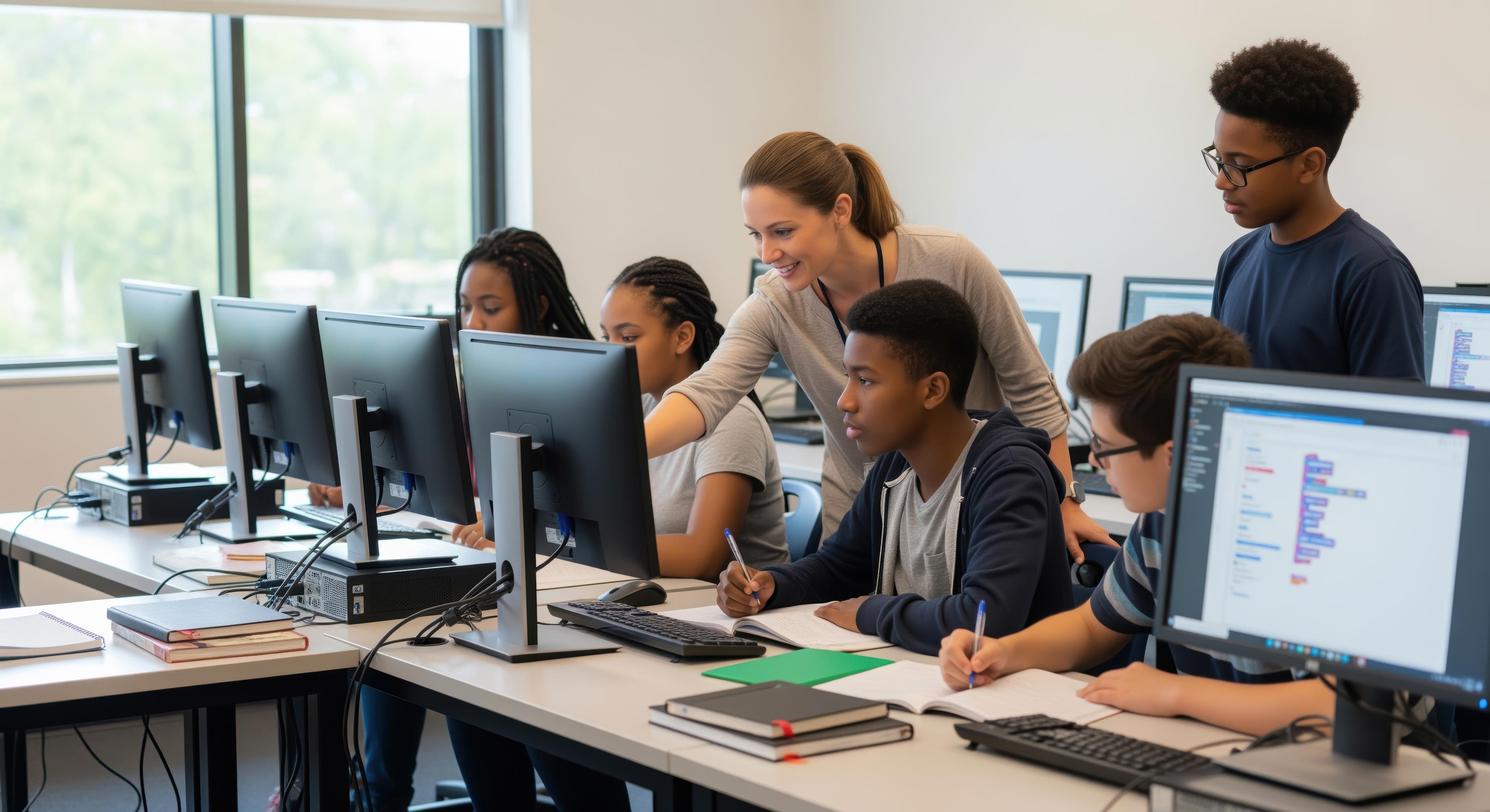 Students in classroom working on computers