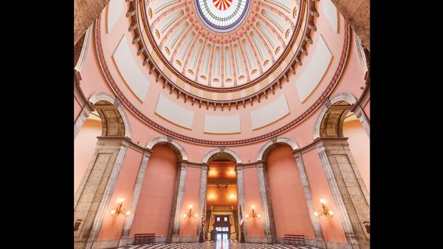 Looking up at the ceiling of the Ohio Statehouse Rotunda